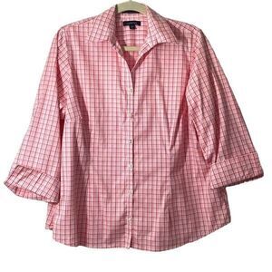 Lands End cotton plaid no iron pinpoint oxford 16W